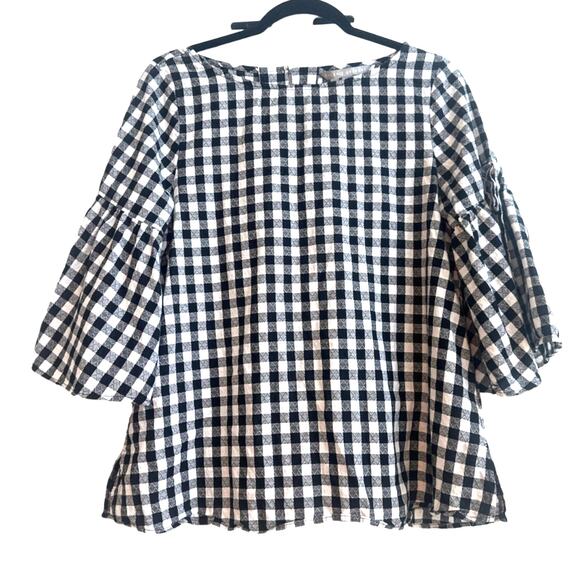 Valerie Stevens Black and White Gingham Bell Sleeves with Button Backing Blouse - Picture 1 of 7